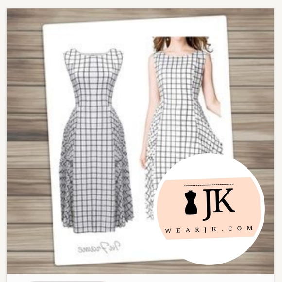Danttan Dresses & Skirts - Checkered Plaid Pleated Swing Midi Dress White